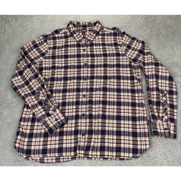 Patagonia Tops - Patagonia Womens Shirt Large‎ Plaid Blue Orange Catbells Button Organic Cotton
